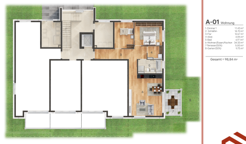 Beispielgrundriss: EG 3 Zi. ca. 89m² Wfl.