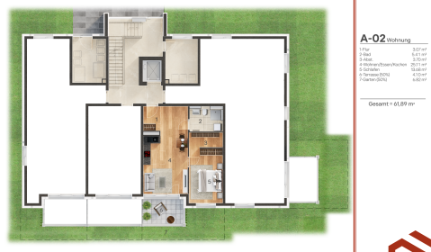 Beispielgrundriss: EG 2 Zi. ca. 55m² Wfl.