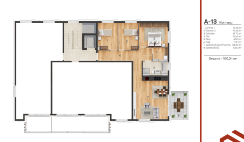 Beispielgrundriss: 3.OG 4 Zi. ca. 100m²