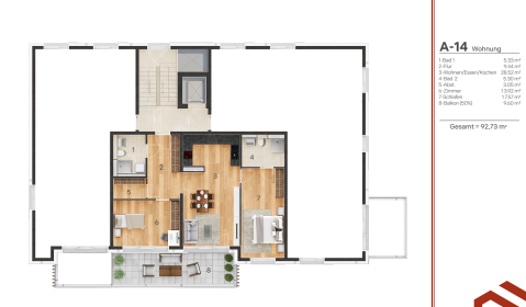 Beispielgrundriss: 3.OG 3 Zi. ca. 93m²